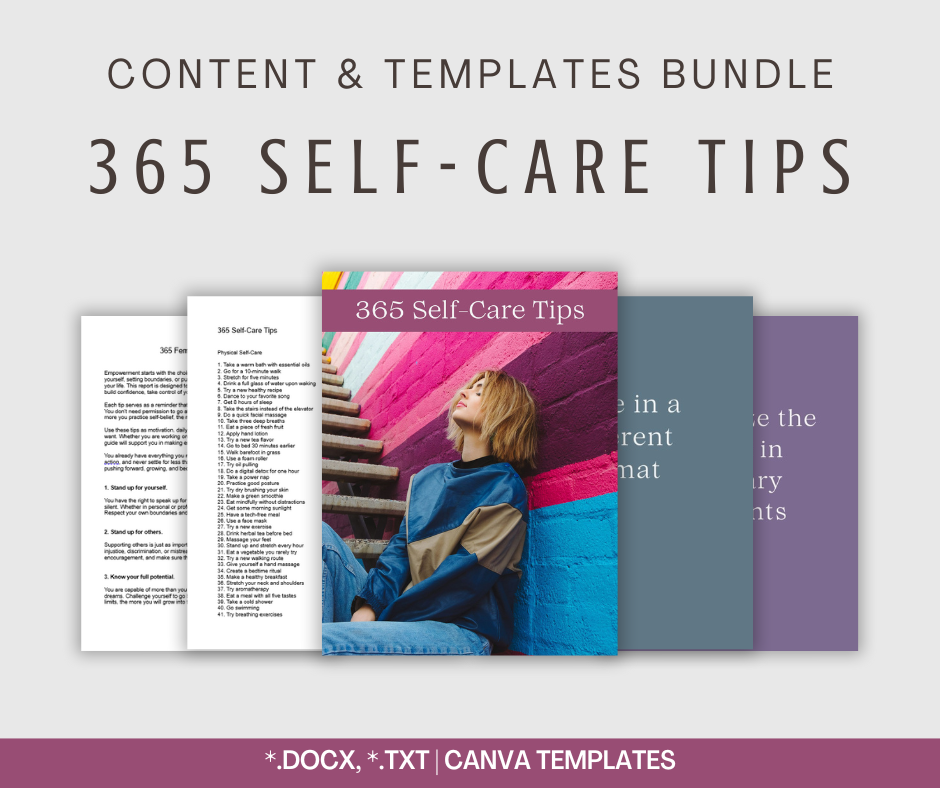 365 Self-Care Tips | Content & Templates Bundle