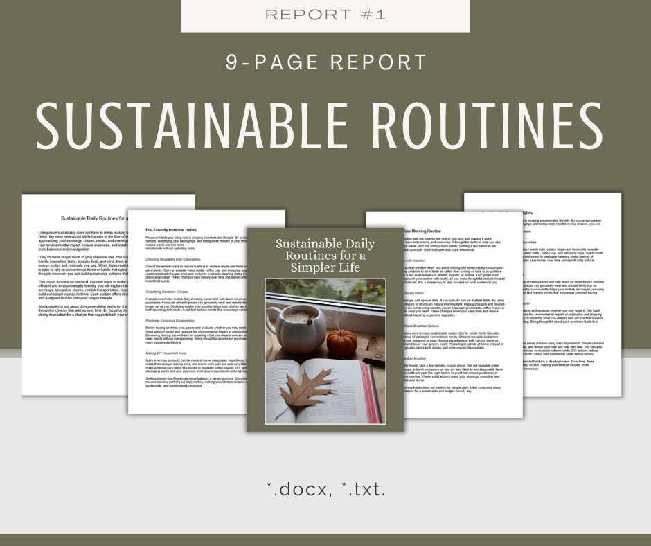 Low-Cost Sustainable Habits Reports | 5 Report Bundle