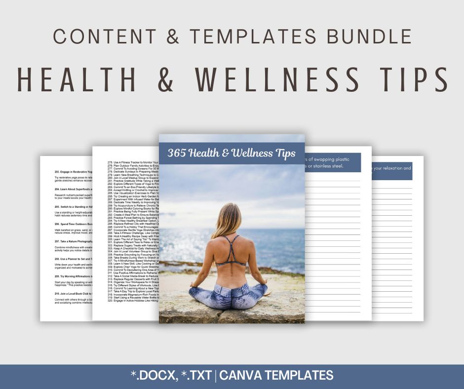 365 Health and Wellness Tips | Content & Templates Bundle