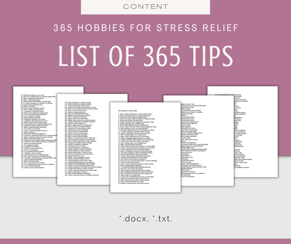 365 Hobbies For Stress Relief Tips | Content Bundle