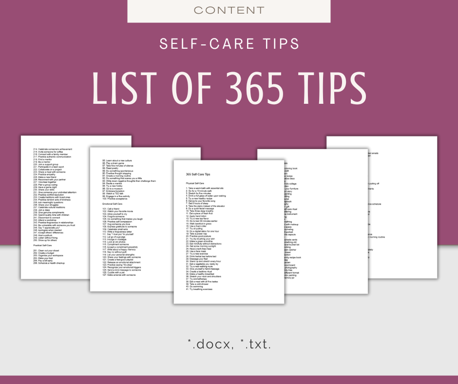 365 Self-Care Tips | Content & Templates Bundle