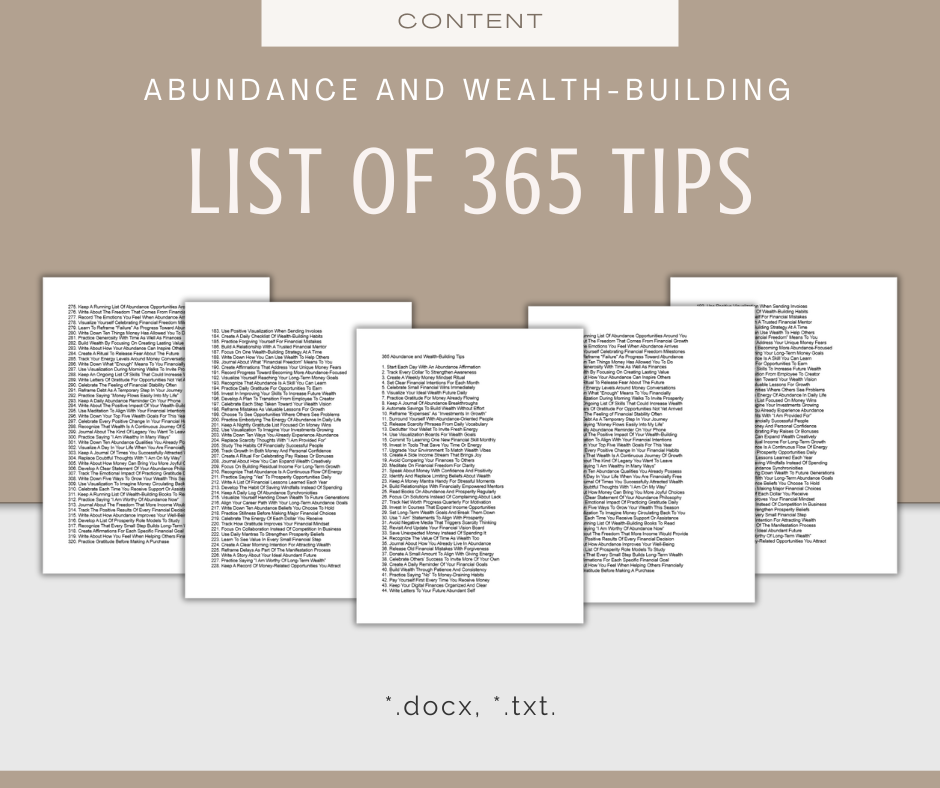 365 Abundance and Wealth-Building Tips | Content Bundle