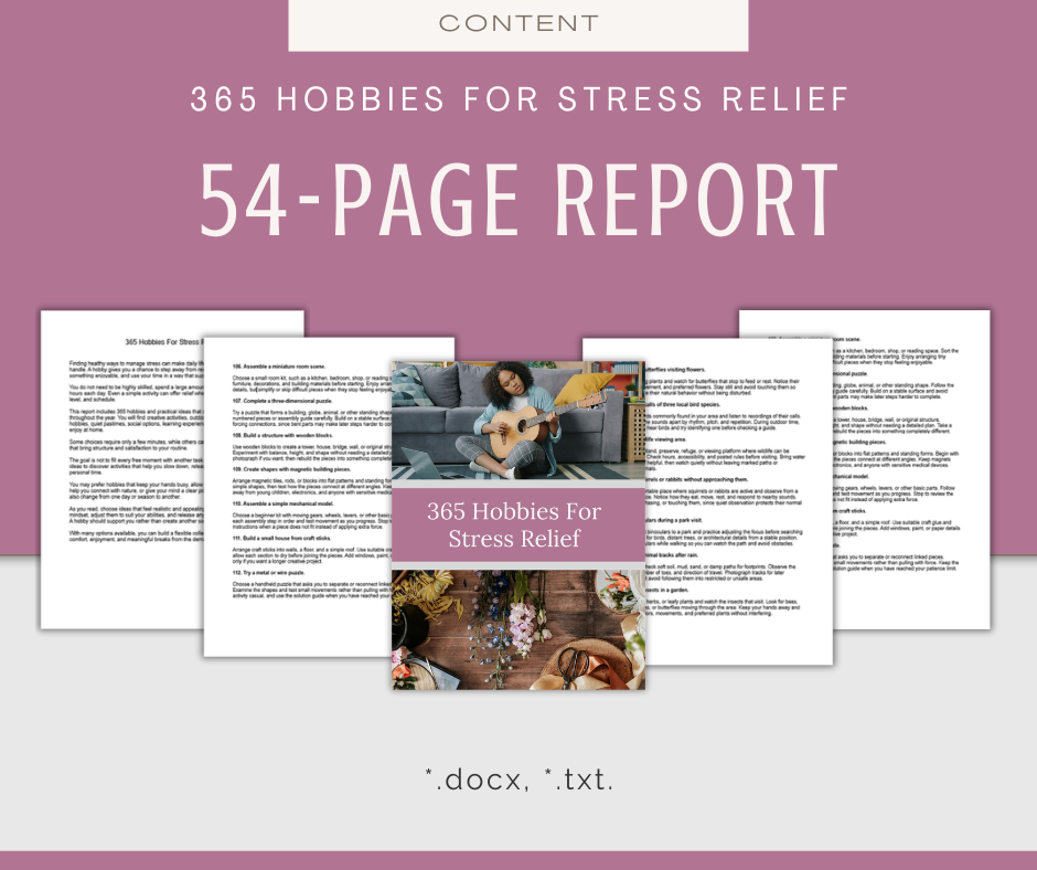 365 Hobbies For Stress Relief Tips | Content Bundle