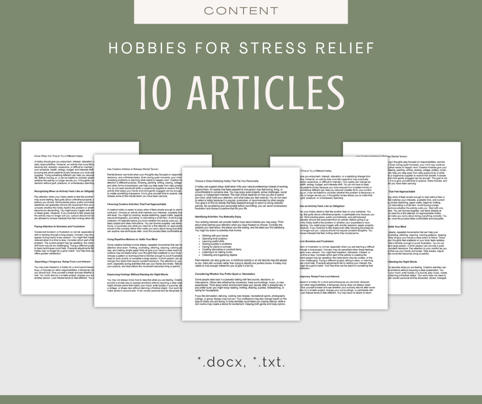 Hobbies For Stress Relief | Content & Journal Bundle