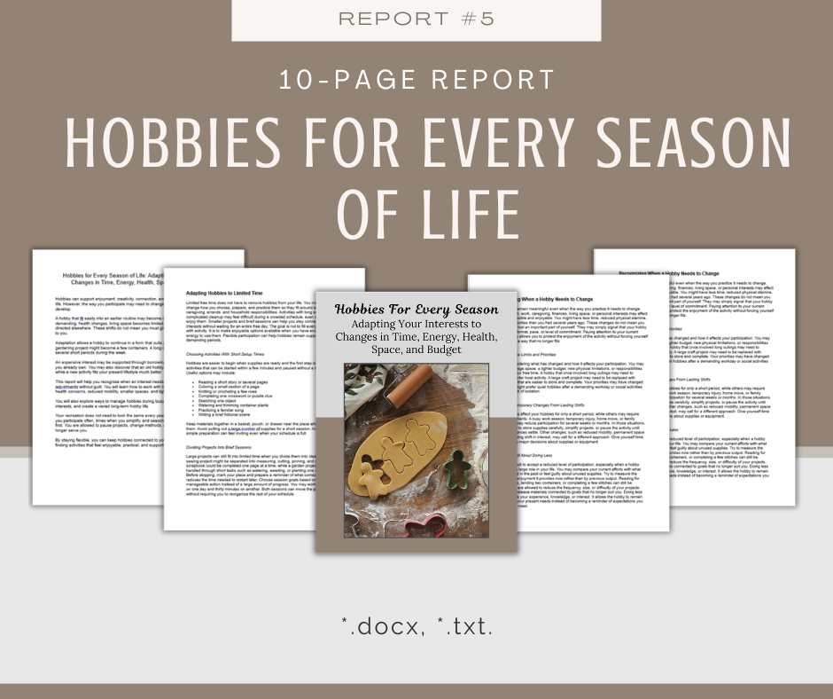 Hobbies For Stress Relief Reports | 5 Report Bundle